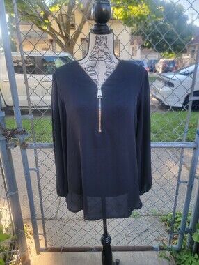 Premise Studio Black Zip Front Sheer Hem Blouse Tunic – 2X